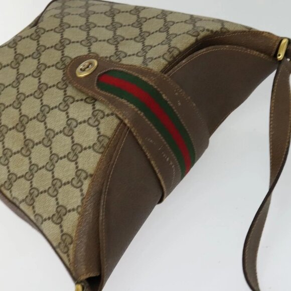 GUCCI Web Sherry Line GG Supreme Shoulder Bag PVC Beige Auth - Picture 7 of 16